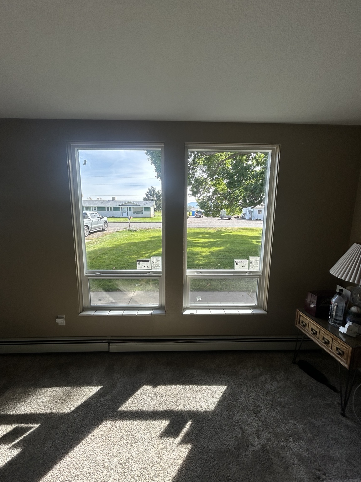Interior view of the two new windows and finished trim